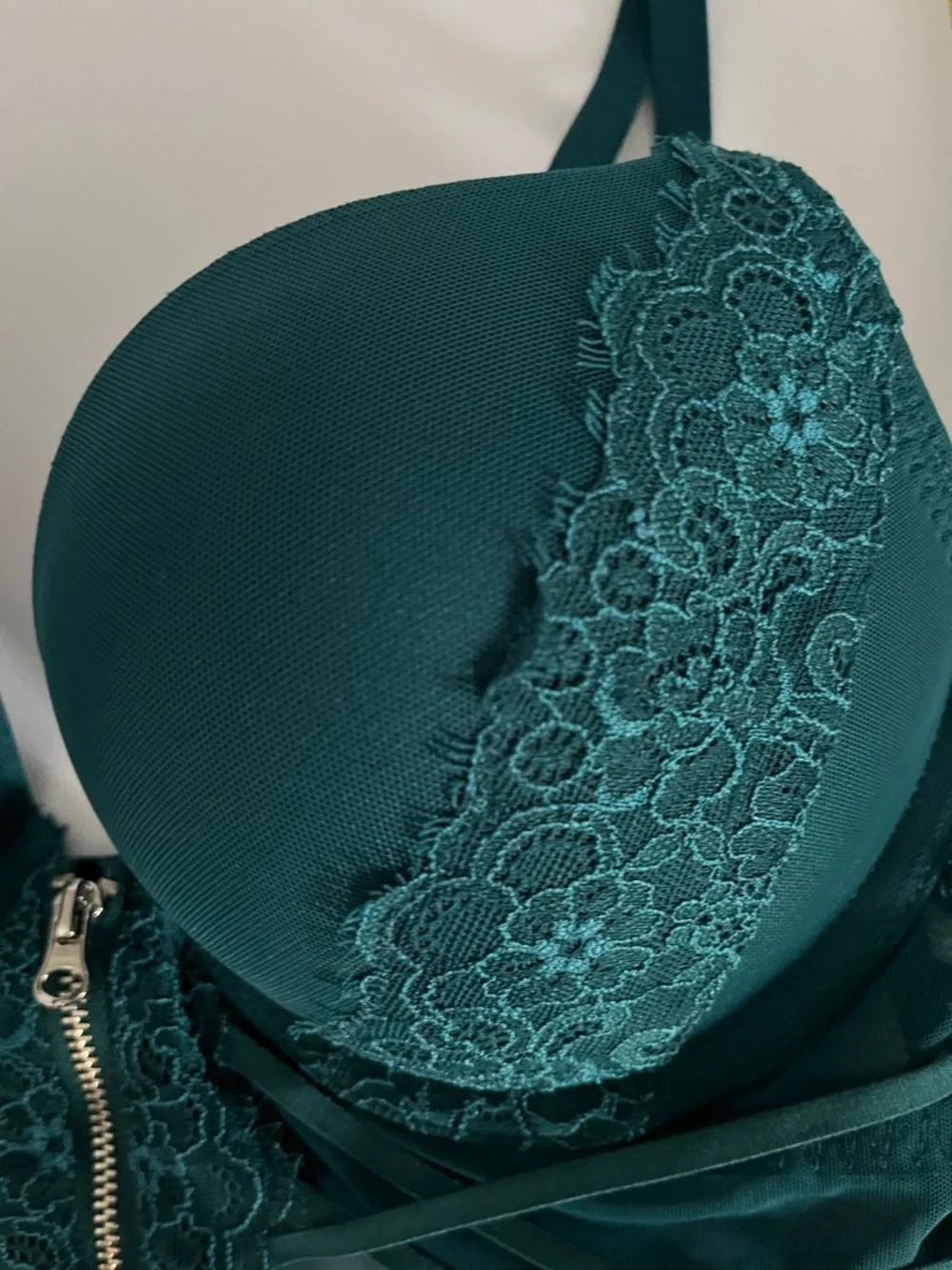 La SENZA Beyond Sexy Floral Lace+Mesh Demi Cup Bustier Bra in Emerald Green 34C - Picture 6 of 11